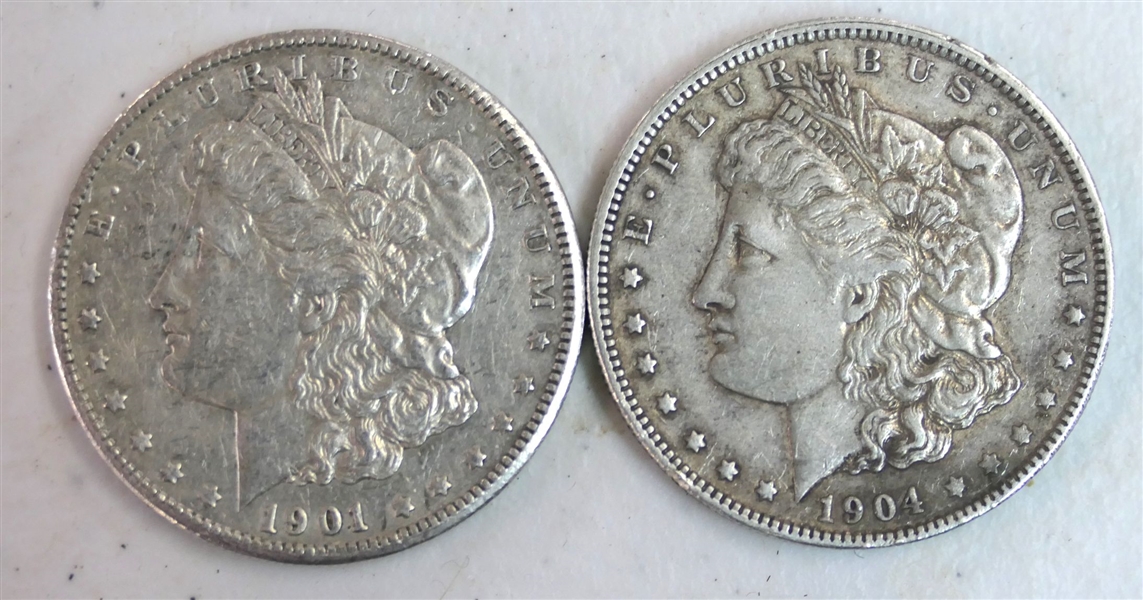 1901 O Morgan Silver Dollar and 1904 O Morgan Silver Dollar 
