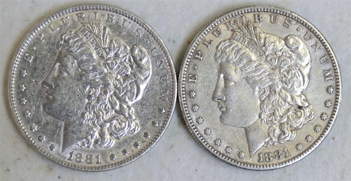 2 -1881 Morgan Silver Dollars - 1 S Mint Mark 