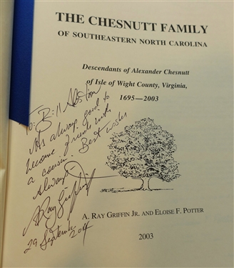 The Chestnutt Family of Southeastern North Carolina 1685-2003 - Descendants of Alexander Chestnutt of Isle of Wight County, Virginia Hardcover Book with Gold Lettering - Author Signed and Inscribed 