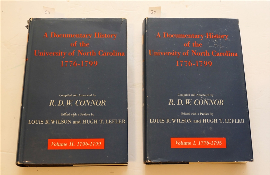 A Documentary History of the University of North Carolina 1776-1799 Volumes I & II Compiled by R.D.W. Connor - University of North Carolina Press 1953 - Hardcover Books with Dust Jackets