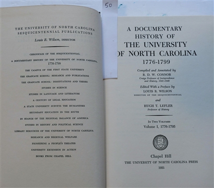 A Documentary History of the University of North Carolina 1776-1799 Volumes I & II Compiled by R.D.W. Connor - University of North Carolina Press 1953 - Hardcover Books with Dust Jackets