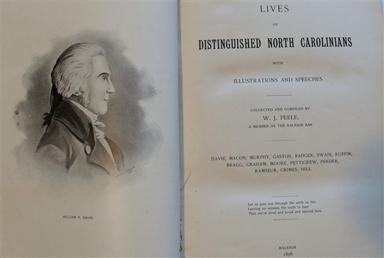 Lives of Distinguished North Carolinians with Illustrations and Speeches Collected and Compiled by W.J. Peele - Raleigh 1898 - Hardcover Book with Gold Lettering
