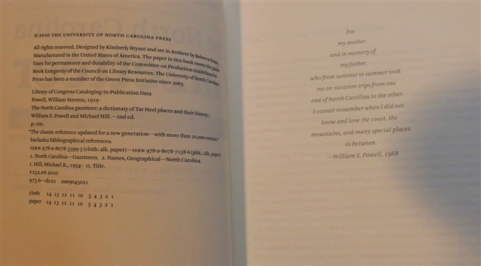 The North Carolina Gazetteer - A Dictionary of Tar Heel Places and Their History First and  Second Editions by William S. Powell & Michael Hill - Paperbound 
