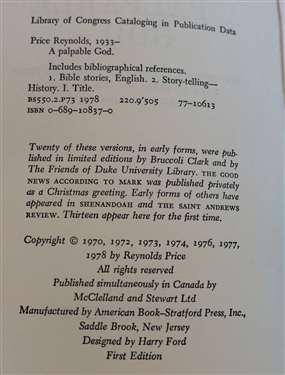 3 Hardcover Books with Dust Jackets by Warrenton Author Reynolds Price - A Whole New Life - First Edition, A Long and Happy Life Author Signed, and A Palpable God First Edition 