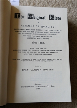 Original Lists of Persons of Quality 1600 - 1700 by John Camden Hotten - Reprinted in 1986