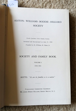 Alston - Williams - Boddie - Hilliard Society: Society and Family Book Volume I 1958-1961 - Hardcover with Gold Lettering - Published in 1961