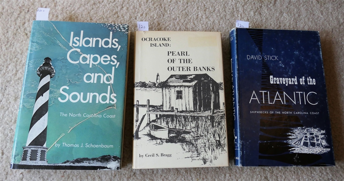 Ocracoke Island: Pearl of the Outer Banks by Cecil S. Bragg - 1973, "Graveyard of the Atlantic - Shipwrecks of The North Carolina Coast" by David Stick 1952 - Author Signed, and "Island, Capes,...