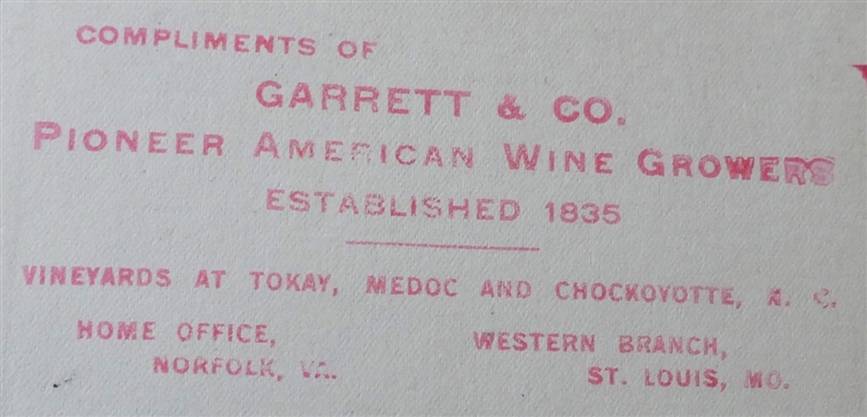 The White Doe or The Fate of Virginia Dare by Sallie Southall Cotton - Printed by The Author - 1901- Compliments of Garrett & Co. Pioneer American Wine Growers 
