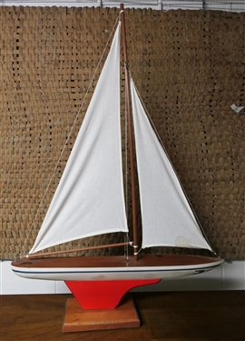 Tommy Hilfiger Wood Sail Boat on Wood Base - Measures 43" tall 30" Long