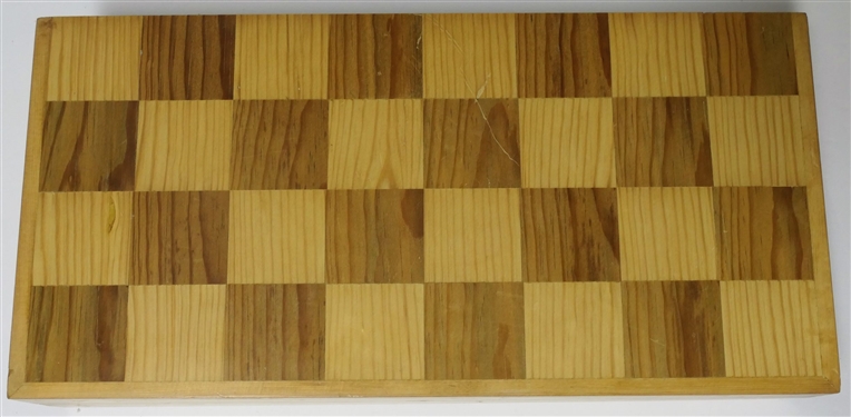 32 Piece Chess Set with Inlaid Wood Checkerboard Box - Carved Pieces - In Original Wrapping 