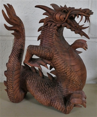 Intricately Hand Carved Dragon - Signed KT Taram - Measures 9 tall 6 Across
