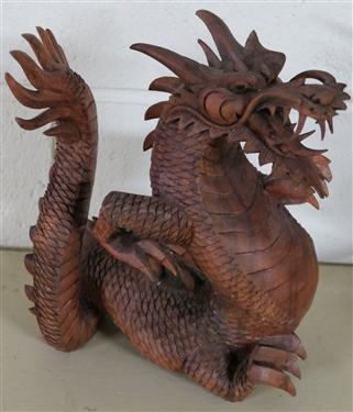 Intricately Hand Carved Dragon - Signed KT Taram - Measures 9 tall 6 Across