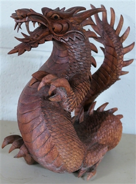 Intricately Hand Carved Dragon - Signed KT Taram - Measures 9 tall 6 Across