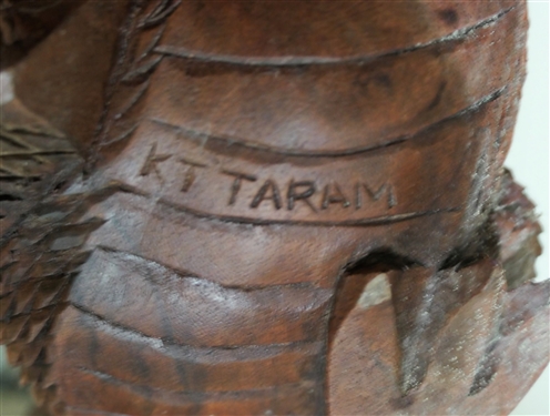 Intricately Hand Carved Dragon - Signed KT Taram - Measures 9 tall 6 Across