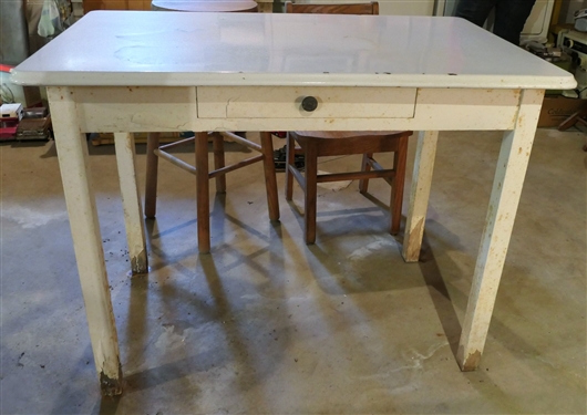 Enamel Top Table with Drawer - Measures 30 tall 40 by 25