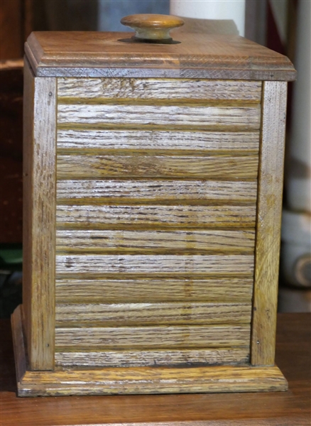 Oak Washboard Style Ice Bucket with Lid - Plastic Liner - Measures 11" tall 8" by 8" 