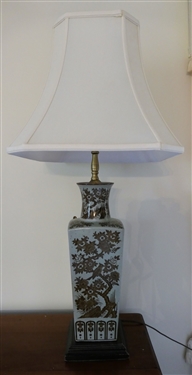 Asian Style Table Lamp with Bird and Scroll Decoration - Measures 21" Tall To Bulb