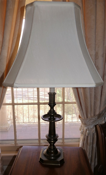 Heavy Antiqued Brass Table Lamp -Measures - 22 1/2" to Bulb Shade Is Missing Lining 