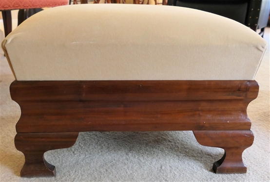 Walnut Foot Stool with Ogee Feet - Cream Velvet Upholstery - Measures 13" tall 19 1/2" by 16"