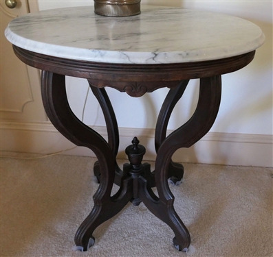 Victorian Oval Marble Top Table - Measures 28" Tall 24" by 19"