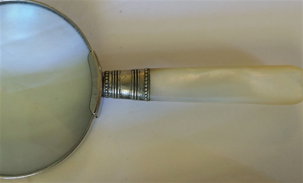 2 Magnifying Glasses - Brass with Wood Handle and Mother of Pearl Handle - Brass Measures 10 1/4 Long