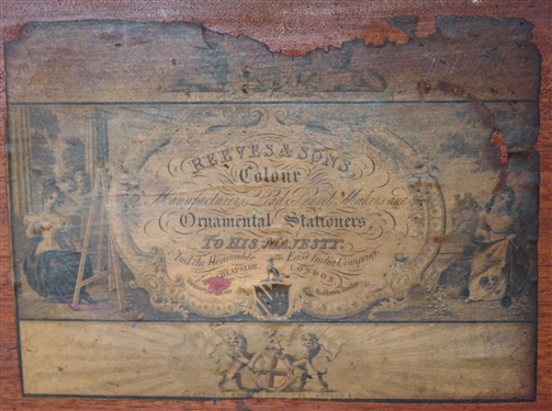 Reeves & Sons Colour - Ornamental Stationers To His Majesty  - London - Colour Kit with Colors, Paint Pots, and Brushes - Original Label on Inside of Wood Box - Original Key - Box Measures 3 tall...