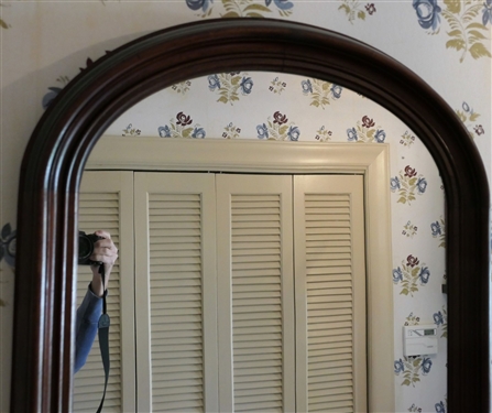 Nice Walnut Arched Beveled Mirror - Frame Measures 41 by 25