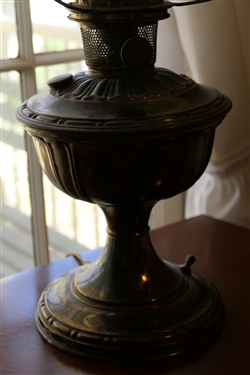 Brass Aladdin Oil Lamp - Converted to Electric with Hand Painted Milk Glass Shade - Lamp Measures 21 Tall 