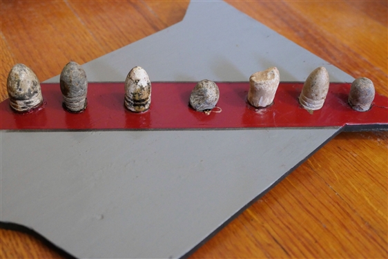 Dug Civil War Bullets - Labeled CSA and US on Wood Plaque - Plaque Measures 9 by 7 1/2