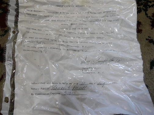 Civil War Brass and Wood Field Telescope - Signed Hoppe, Manut LONDON Improv'd Day or Night - War Time Property of Captain Augustus Landis 2nd Co. D.12th Regiment NC Troops - Granville Greys -...
