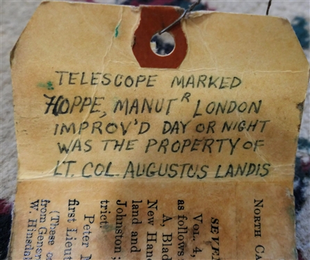 Civil War Brass and Wood Field Telescope - Signed Hoppe, Manut LONDON Improv'd Day or Night - War Time Property of Captain Augustus Landis 2nd Co. D.12th Regiment NC Troops - Granville Greys -...