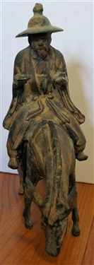 Heavy Metal Asian Figure Riding a Horse - Measuring 11 Tall 10 Long 