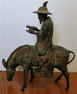 Heavy Metal Asian Figure Riding a Horse - Measuring 11 Tall 10 Long 