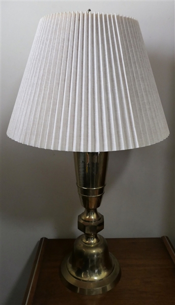Unusual Gold Colored Metal Table Lamp with Pleated Shade - Lamp Measures 26" to Bulb