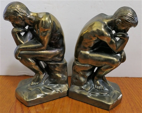 Pair of Thinker Bookends - Marked 1928 - Each Measures 7 Tall 