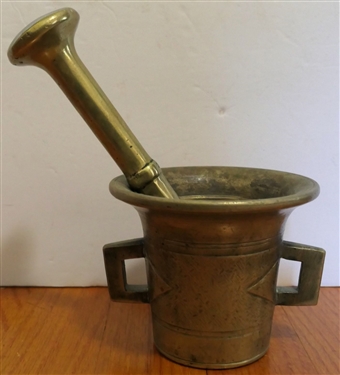 Heavy Brass Mortar and Pestle - Mortar Measures 3 3/4tall 4 1/2 Across