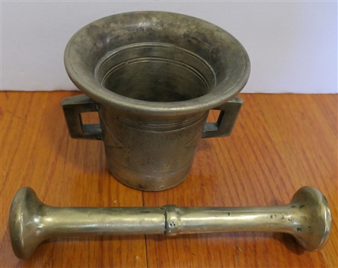 Heavy Brass Mortar and Pestle - Mortar Measures 3 3/4tall 4 1/2 Across