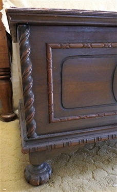 Fancy Lane Cedar Chest on Feet with Applied Crest and Barley Twist Trim Details - Measures 21 tall 48 by 19 