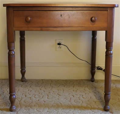 Walnut 2 Board Top Table with Single Drawer - Rounded Corners - Turned Legs - Table Measures 29 tall 30 by 23 1/2 - Drawer Has Been Repaired 