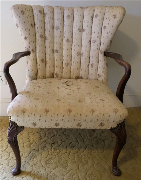 Mahogany Shell Back Arm Chair with Shell Carved Legs - Some Damage To Upholstery 