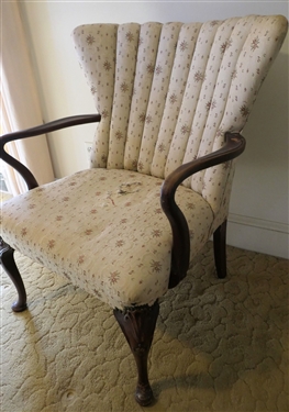 Mahogany Shell Back Arm Chair with Shell Carved Legs - Some Damage To Upholstery 