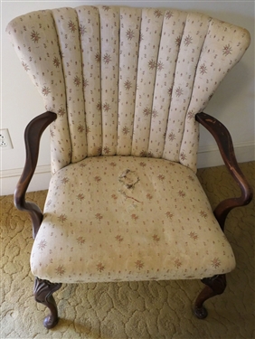 Mahogany Shell Back Arm Chair with Shell Carved Legs - Some Damage To Upholstery 