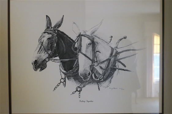 Gary Akers Pulling Together Artist Signed and Numbered 102/500 Mule Print - Framed and Double Matted - Frame Measures 23 by 28 