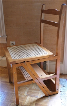 Light Wood Folding Cane Bottom Chair - Folds Out to Step Ladder