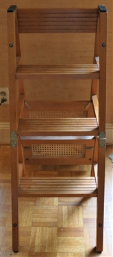 Light Wood Folding Cane Bottom Chair - Folds Out to Step Ladder