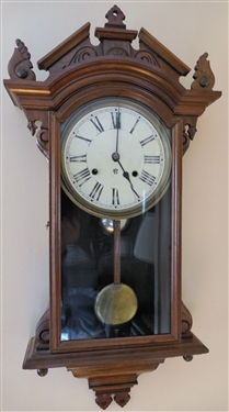 Waterbury Walnut Striking Wall Clock with Key and Pendulum - Measures 30 15 by 4 1/2