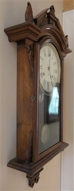 Waterbury Walnut Striking Wall Clock with Key and Pendulum - Measures 30 15 by 4 1/2