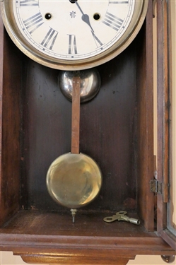 Waterbury Walnut Striking Wall Clock with Key and Pendulum - Measures 30 15 by 4 1/2