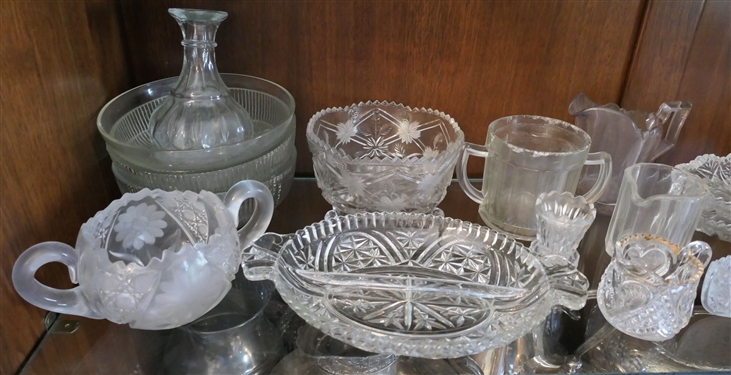 Lot of Early American Press Glass and Leaded Glass Pieces - Vase Measures 9 Tall Daisy and Button Boat Dish Measures 10 Long