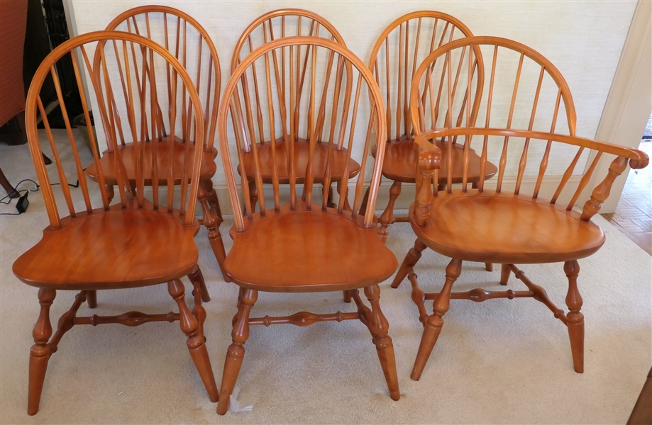 6 Cherry Nichols and Stone Dining Chairs - 5 Windsor Style Side Chairs and 1 Captains Chair 